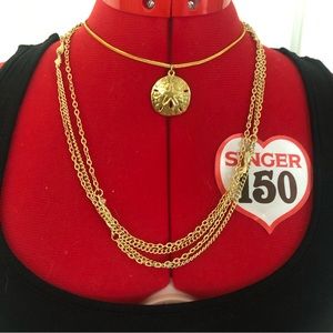 Vintage Gold-tone Layered Plain Chain Necklace *NOT SAND DOLLAR*